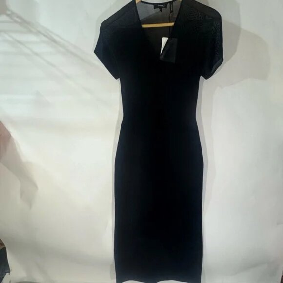 Theory Black V neck Short Sleeve Midi Dress - Picture 1 of 5